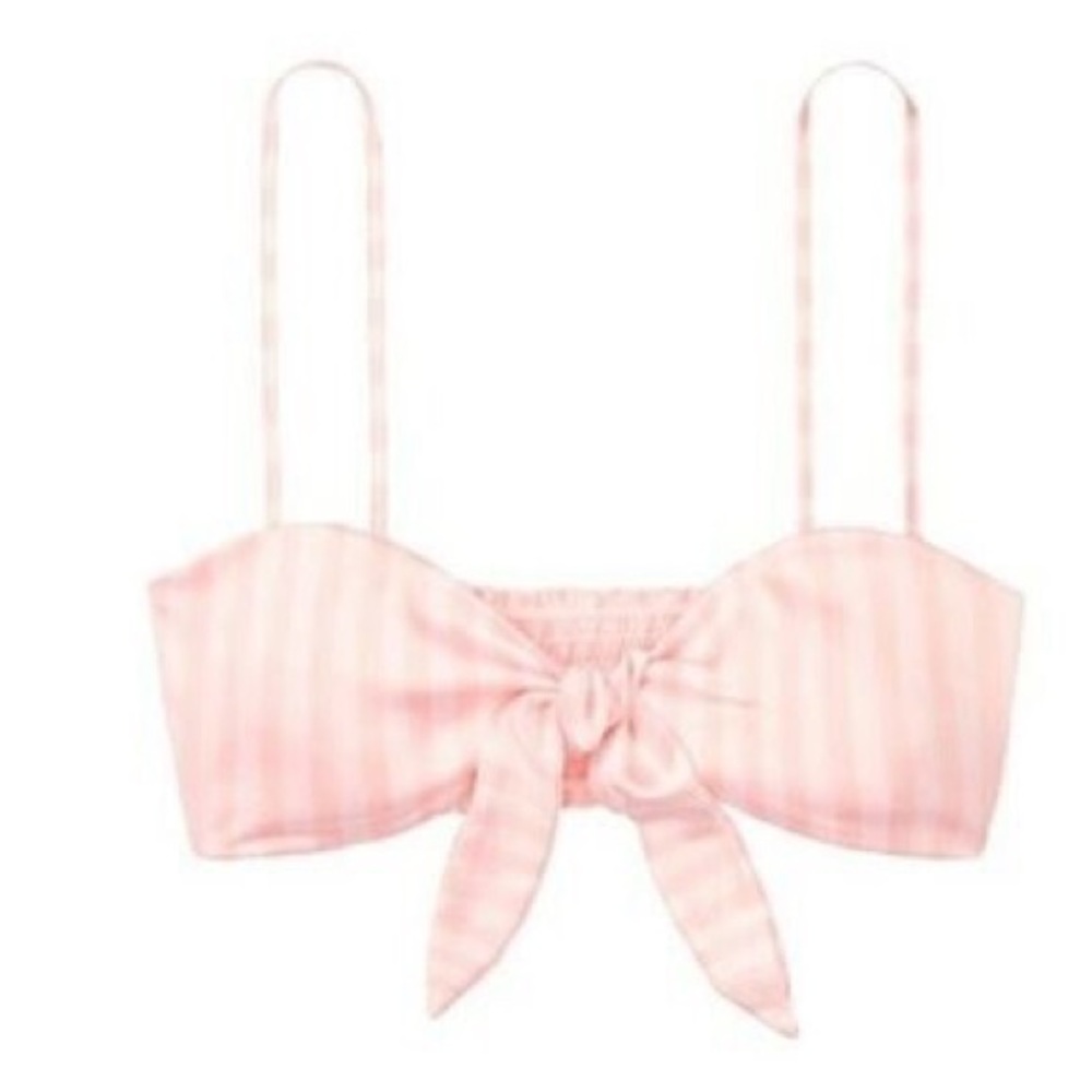 Victoria’s Secret Pink White Striped Tie Front Bralette Crop Top XL